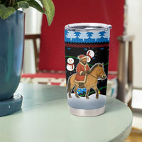 Mongolia Christmas Tumbler Cup with Santa Riding Horse Snowmen Yurts and Winter Holiday - Wonder Print Shop