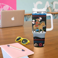 Mongolia Christmas Tumbler With Handle with Santa Riding Horse Snowmen Yurts and Winter Holiday - Wonder Print Shop