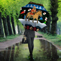 Mongolia Christmas Umbrella with Santa Riding Horse Snowmen Yurts and Winter Holiday - Wonder Print Shop