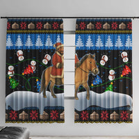Mongolia Christmas Window Curtain with Santa Riding Horse Snowmen Yurts and Winter Holiday - Wonder Print Shop