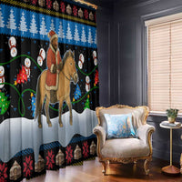 Mongolia Christmas Window Curtain with Santa Riding Horse Snowmen Yurts and Winter Holiday - Wonder Print Shop