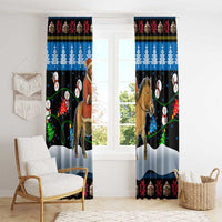 Mongolia Christmas Window Curtain with Santa Riding Horse Snowmen Yurts and Winter Holiday - Wonder Print Shop
