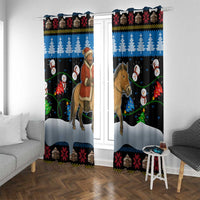 Mongolia Christmas Window Curtain with Santa Riding Horse Snowmen Yurts and Winter Holiday - Wonder Print Shop