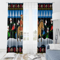 Mongolia Christmas Window Curtain with Santa Riding Horse Snowmen Yurts and Winter Holiday - Wonder Print Shop