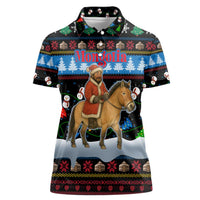 Mongolia Christmas Women Polo Shirt with Santa Riding Horse Snowmen Yurts and Winter Holiday - Wonder Print Shop