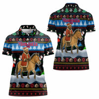 Mongolia Christmas Women Polo Shirt with Santa Riding Horse Snowmen Yurts and Winter Holiday - Wonder Print Shop