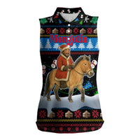 Mongolia Christmas Women Sleeveless Polo Shirt with Santa Riding Horse Snowmen Yurts and Winter Holiday - Wonder Print Shop