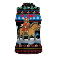 Mongolia Christmas Women Sleeveless Polo Shirt with Santa Riding Horse Snowmen Yurts and Winter Holiday - Wonder Print Shop