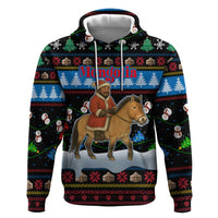 Mongolia Christmas Zip Hoodie with Santa Riding Horse Snowmen Yurts and Winter Holiday - Wonder Print Shop