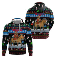 Mongolia Christmas Zip Hoodie with Santa Riding Horse Snowmen Yurts and Winter Holiday - Wonder Print Shop