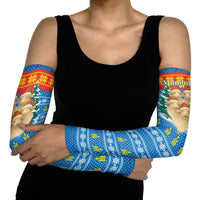 Mongolia Christmas Arm Sleeves with Santa Sheep Christmas Trees and Snowflake - Wonder Print Shop