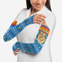 Mongolia Christmas Arm Sleeves with Santa Sheep Christmas Trees and Snowflake - Wonder Print Shop