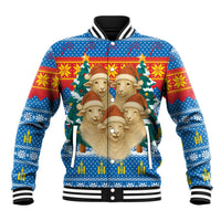Mongolia Christmas Baseball Jacket with Santa Sheep Christmas Trees and Snowflake - Wonder Print Shop