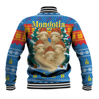 Mongolia Christmas Baseball Jacket with Santa Sheep Christmas Trees and Snowflake - Wonder Print Shop