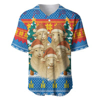 Mongolia Christmas Baseball Jersey with Santa Sheep Christmas Trees and Snowflake - Wonder Print Shop