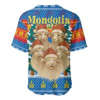 Mongolia Christmas Baseball Jersey with Santa Sheep Christmas Trees and Snowflake - Wonder Print Shop