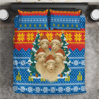 Mongolia Christmas Bedding Set with Santa Sheep Christmas Trees and Snowflake - Wonder Print Shop