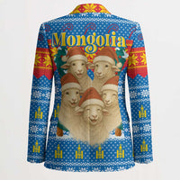 Mongolia Christmas Blazer with Santa Sheep Christmas Trees and Snowflake - Wonder Print Shop