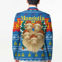 Mongolia Christmas Blazer with Santa Sheep Christmas Trees and Snowflake - Wonder Print Shop