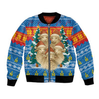 Mongolia Christmas Bomber Jacket with Santa Sheep Christmas Trees and Snowflake - Wonder Print Shop