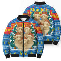 Mongolia Christmas Bomber Puffer Jacket with Santa Sheep Christmas Trees and Snowflake - Wonder Print Shop