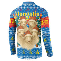 Mongolia Christmas Button Sweatshirt with Santa Sheep Christmas Trees and Snowflake - Wonder Print Shop