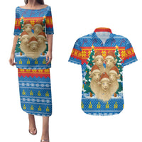 Mongolia Christmas Couples Matching Puletasi and Hawaiian Shirt with Santa Sheep Christmas Trees and Snowflake - Wonder Print Shop
