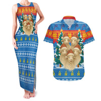 Mongolia Christmas Couples Matching Tank Maxi Dress and Hawaiian Shirt with Santa Sheep Christmas Trees and Snowflake - Wonder Print Shop