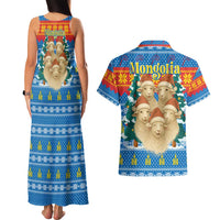 Mongolia Christmas Couples Matching Tank Maxi Dress and Hawaiian Shirt with Santa Sheep Christmas Trees and Snowflake - Wonder Print Shop