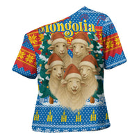 Mongolia Christmas Cross Shoulder Shirt with Santa Sheep Christmas Trees and Snowflake - Wonder Print Shop