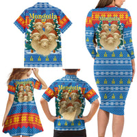 Mongolia Christmas Family Matching Long Sleeve Bodycon Dress and Hawaiian Shirt with Santa Sheep Christmas Trees and Snowflake - Wonder Print Shop