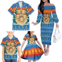 Mongolia Christmas Family Matching Off The Shoulder Long Sleeve Dress and Hawaiian Shirt with Santa Sheep Christmas Trees and Snowflake - Wonder Print Shop