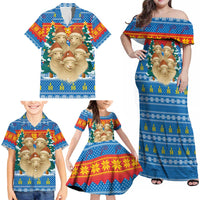 Mongolia Christmas Family Matching Off Shoulder Maxi Dress and Hawaiian Shirt with Santa Sheep Christmas Trees and Snowflake - Wonder Print Shop