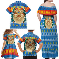 Mongolia Christmas Family Matching Off Shoulder Maxi Dress and Hawaiian Shirt with Santa Sheep Christmas Trees and Snowflake - Wonder Print Shop