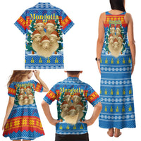 Mongolia Christmas Family Matching Tank Maxi Dress and Hawaiian Shirt with Santa Sheep Christmas Trees and Snowflake - Wonder Print Shop