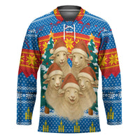 Mongolia Christmas Hockey Jersey with Santa Sheep Christmas Trees and Snowflake - Wonder Print Shop