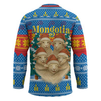 Mongolia Christmas Hockey Jersey with Santa Sheep Christmas Trees and Snowflake - Wonder Print Shop