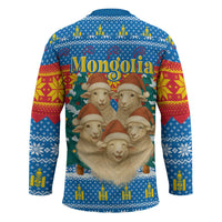 Mongolia Christmas Hockey Jersey with Santa Sheep Christmas Trees and Snowflake - Wonder Print Shop