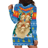 Mongolia Christmas Hoodie Dress with Santa Sheep Christmas Trees and Snowflake - Wonder Print Shop