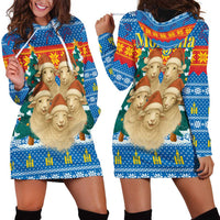 Mongolia Christmas Hoodie Dress with Santa Sheep Christmas Trees and Snowflake - Wonder Print Shop