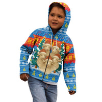 Mongolia Christmas Kid Hoodie with Santa Sheep Christmas Trees and Snowflake - Wonder Print Shop