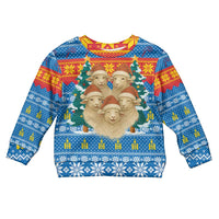 Mongolia Christmas Kid Ugly Christmas Sweater with Santa Sheep Christmas Trees and Snowflake - Wonder Print Shop