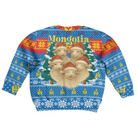 Mongolia Christmas Kid Ugly Christmas Sweater with Santa Sheep Christmas Trees and Snowflake - Wonder Print Shop
