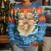 Mongolia Christmas Kid Ugly Christmas Sweater with Santa Sheep Christmas Trees and Snowflake - Wonder Print Shop
