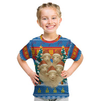 Mongolia Christmas Kid T Shirt with Santa Sheep Christmas Trees and Snowflake - Wonder Print Shop