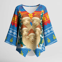 Mongolia Christmas Kimono Sleeve Blouse with Santa Sheep Christmas Trees and Snowflake - Wonder Print Shop