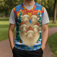 Mongolia Christmas Knitted V-Neck Vest with Santa Sheep Christmas Trees and Snowflake - Wonder Print Shop