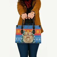 Mongolia Christmas Leather Bag with Santa Sheep Christmas Trees and Snowflake - Wonder Print Shop