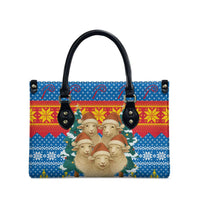 Mongolia Christmas Leather Bag with Santa Sheep Christmas Trees and Snowflake - Wonder Print Shop
