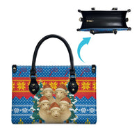 Mongolia Christmas Leather Bag with Santa Sheep Christmas Trees and Snowflake - Wonder Print Shop